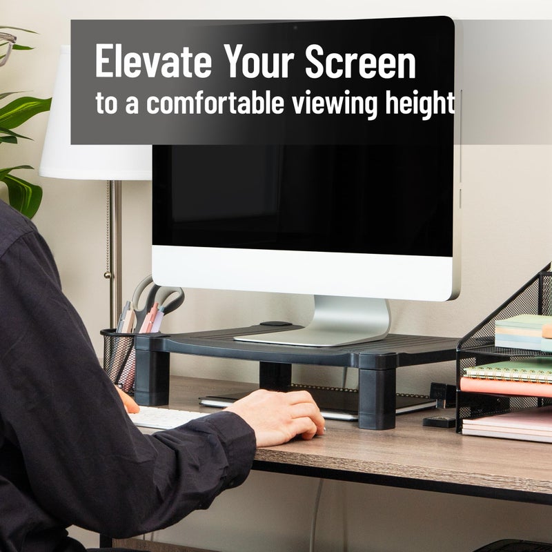 Mind Reader Monitor Stand, Height Adjustable, Desktop Organizer, Laptop Riser, Office, 17.25"L x 13.25"W x 4"H, Black - Image 2